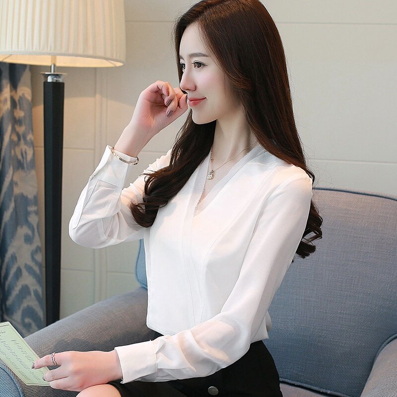 여성 탑과 블라우스 여성 사무복 비즈니스 셔츠 여성 블라우스 슬리브 긴 ol 한국 패션 여성 의류 dd2077