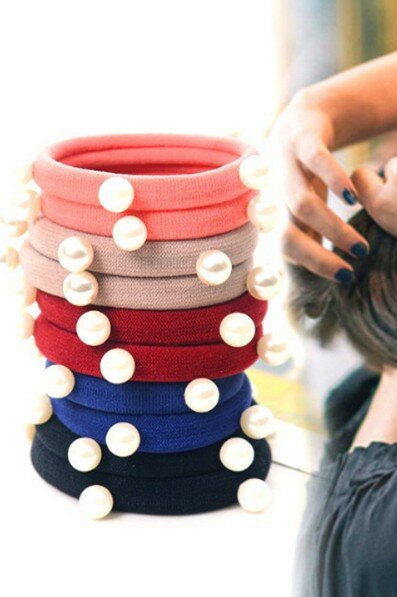 8 Pcs/lot Candy Fluorescence Colored Hair Holders High Quality Pearl Rubber Bands Hair Elastics Accessories Girl Women Tie Gum