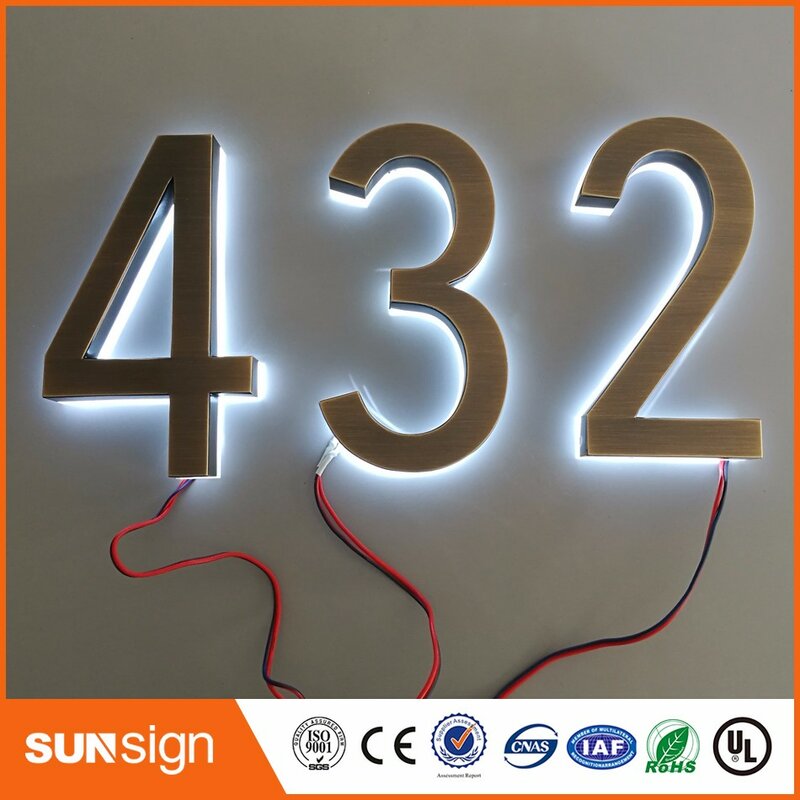 H15cm una lettera della decorazione della Casa in acciaio inox numeri LED numero di casa segno esterno