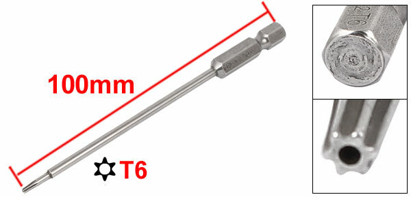 Uxcell-Magnetic Torx Segurança Chave De Fenda Bit, Hex Shank, Trabalho de Reparação, 1/4 ", T6, T7, T8, T9, T10, T15, T25, T30, 100mm de comprimento, 1Pc