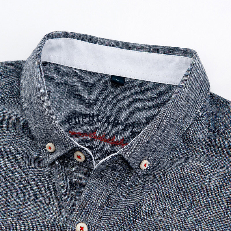 Camiseta de algodón y lino de manga larga de corte Regular para hombre, camisas casuales sólidas de manga larga con bolsillo en el pecho y cuello de botón para verano
