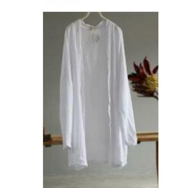 USWMIE-Blusa literaria Simple para mujer, camisa holgada de Color puro con protección solar, cuello en V, talla grande, Otoño, 2020