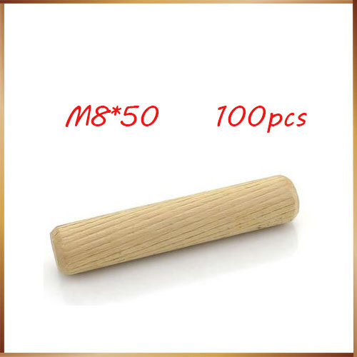 Diameter M8mm 100 buah tanpa alur 50mm panjang furnitur bulat kayu keras pas Pin paku kayu