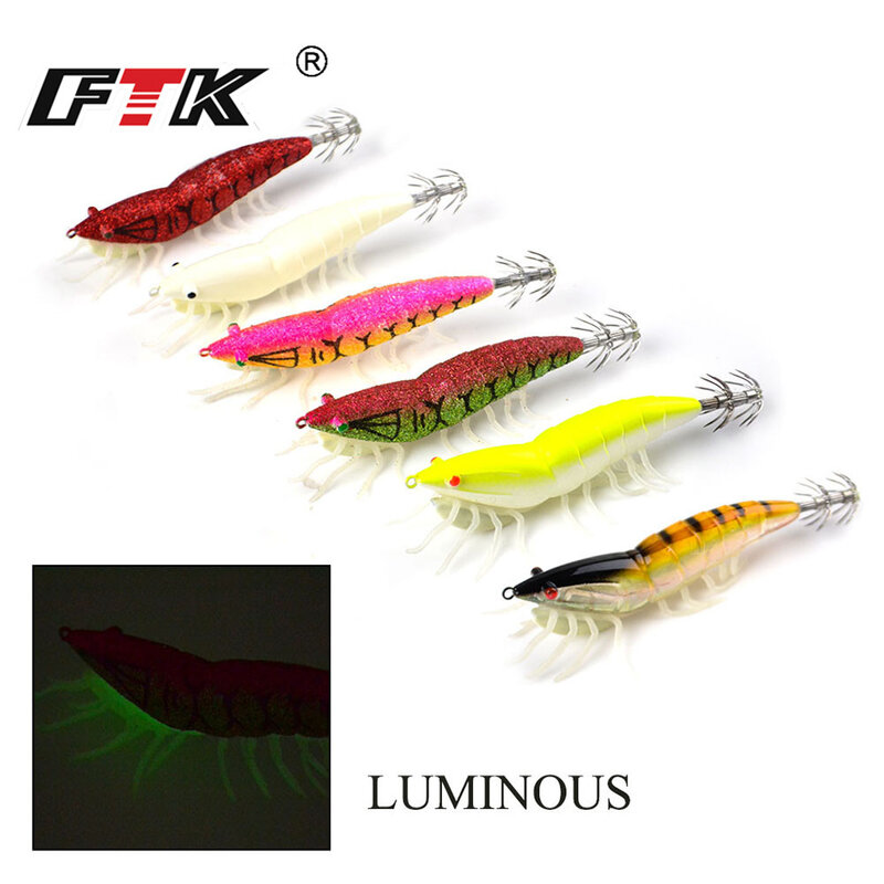 FTK Squid Hook 1PC 3.0g/3.5g 6 kolory przynęty przynęta na kalmary przynęty noctilucent przynęty na krewetki 3D oczy dla wędkarskiego