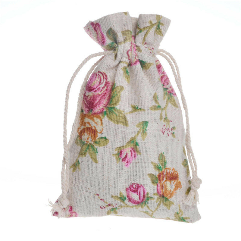 10Pcs New Drawstring Cotton Recycable Jewelry Gift Candy Packing Pouches & Bags 10x14 cm Flower Cotton Candy Bag