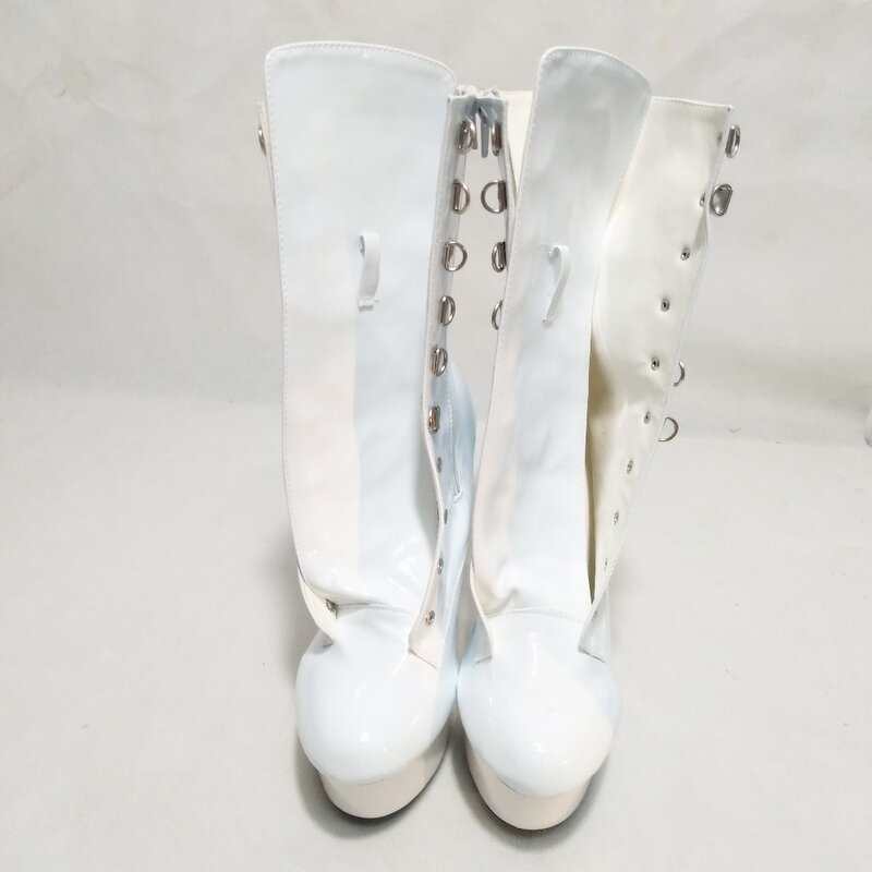 Sepatu Bot Wanita Performa Panggung Model Putih, Sepatu Bot Rendah Sepatu Platform Cat Memanggang Sepatu Dansa Hak Tinggi 15-20 Cm