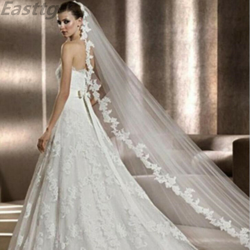 2024 Real Photos White/Ivory Wedding Veil 3m Long Comb Lace Mantilla Cathedral Bridal Veils Wedding Accessories Veu De Noiva