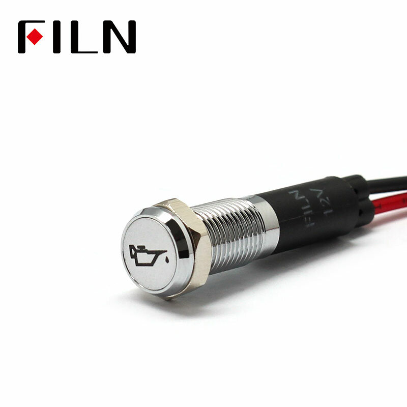 FILN 8mm  Car dashboard Oil mark symbol led red yellow white blue green 12v led indicator light with 20cm cable