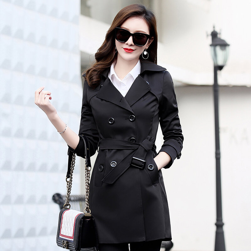 Gabardina Midi para Mujer, abrigo largo medio con doble botonadura, ajustado con cinturón, color caqui, 6XL, 5XL, novedad
