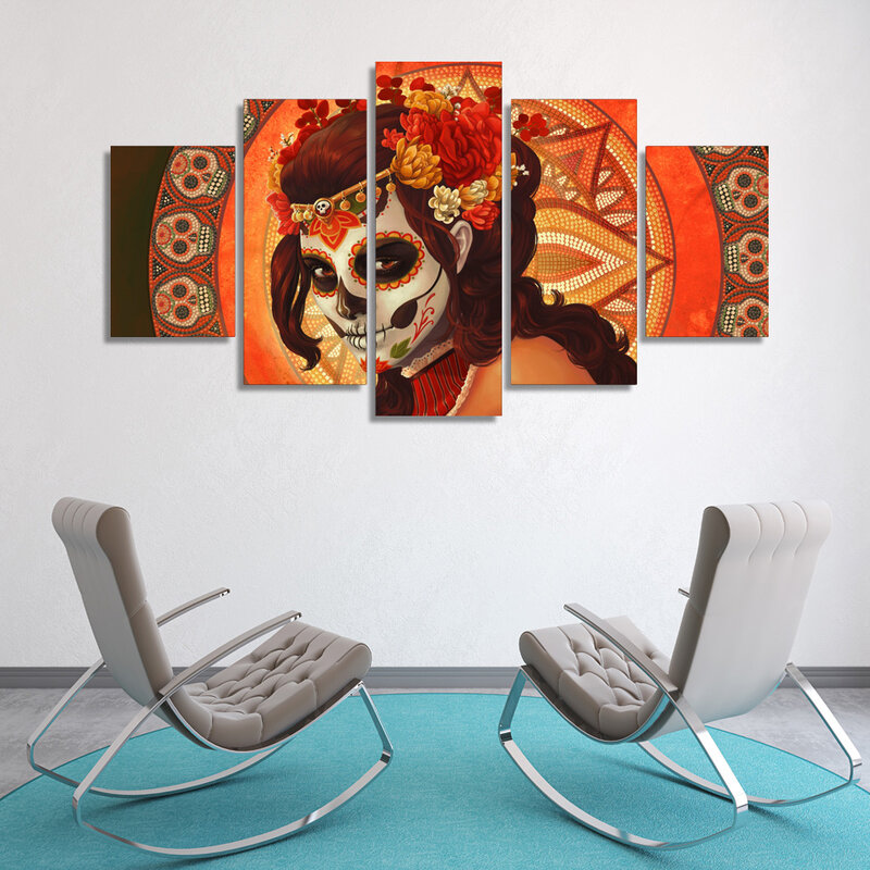 HD 5 piece Canvas Art HD Printed Day of the Dead Face sugar skull Group Canvas Painting Modular Pictures Free shipping/NY-279