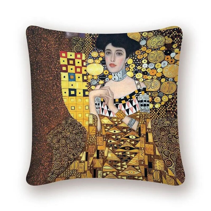 Capa de almofada com pintura a óleo de gustav klimt, capa de almofada decorativa vintage com estampa dourada