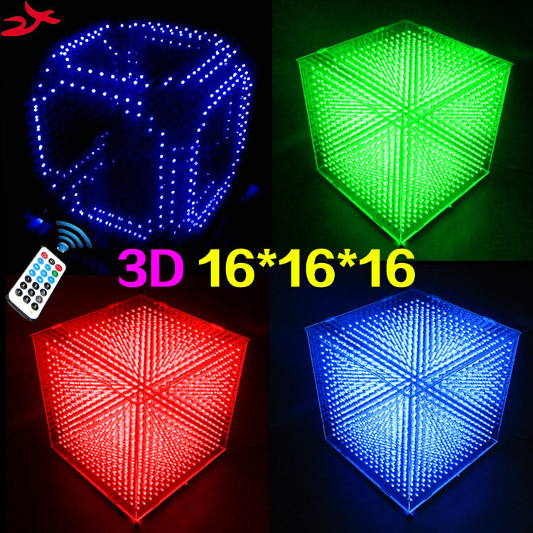 DIY 3D LED Cubeeds Luz com Efeitos de Animação 3D Kits LED, 3D Display LED, Presente de Natal, 16x16