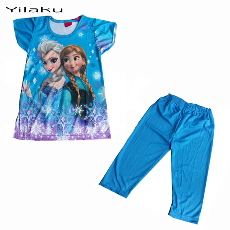 Yilaku Пижамный комплект с рисунком из мультика Обувь для девочек Рубашка с короткими рукавами принцесса печати милые пижамы Пижама для младе...