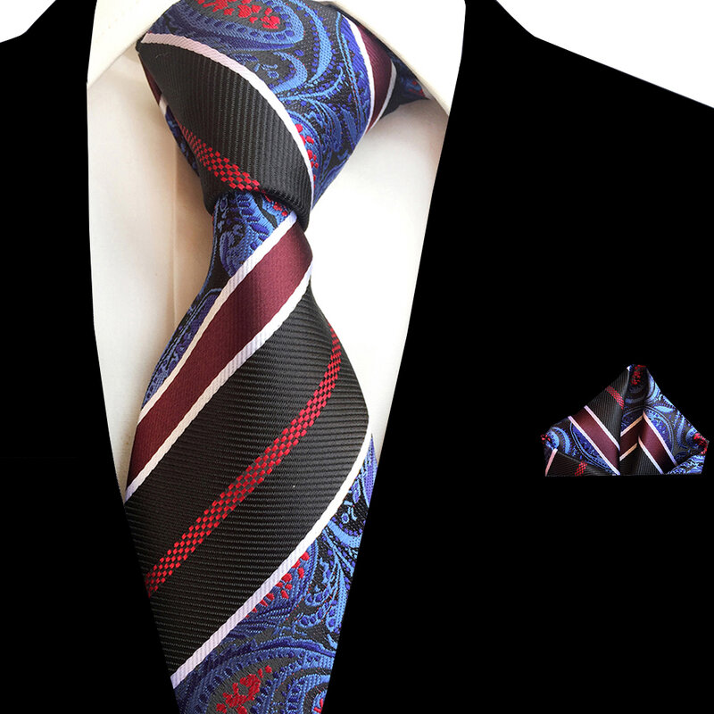 Ricnais-novo conjunto de gravata floral masculina, lenço de seda trançada com jacquard, gravata listrada de 8cm, estilo caxemira para negócios, casamento