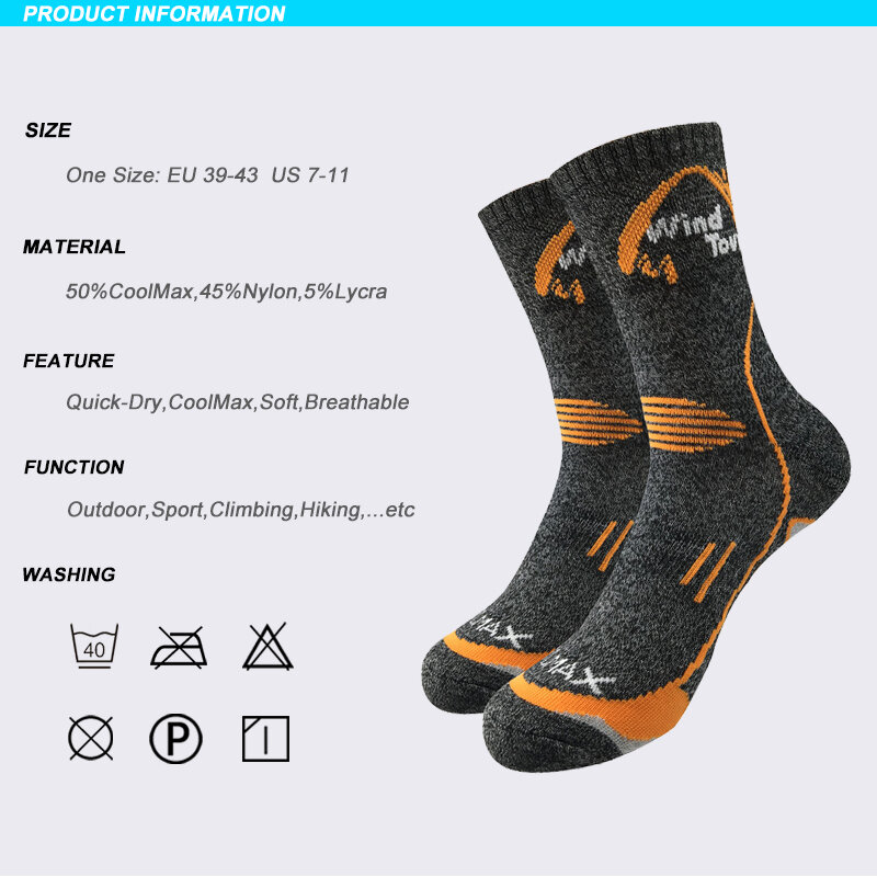 Meias coolmax masculinas 3 pares, meias esportivas de secagem rápida para homens e mulheres, para corrida e caminhada ao ar livre de inverno