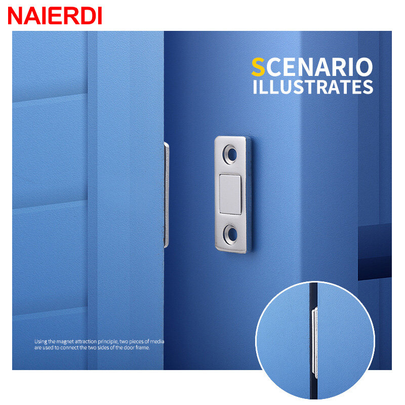 NAIERDI 2ชิ้น/เซ็ตตู้แม่เหล็กจับแม่เหล็กประตูซ่อนประตูด้วยสกรูสำหรับตู้ตู้เสื้อผ้าเฟอร์นิเจอร์ฮาร์ดแวร์