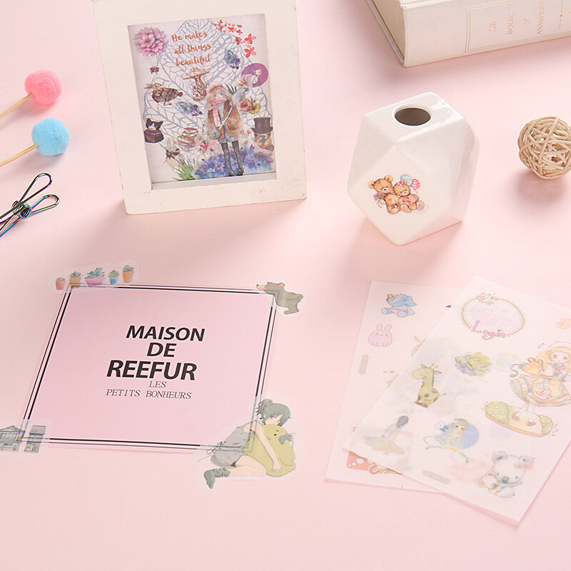1 bolsa de papel adhesivo Washi de dibujos animados chica creativa álbum de recortes DIY diario pegatinas decorativas para álbum