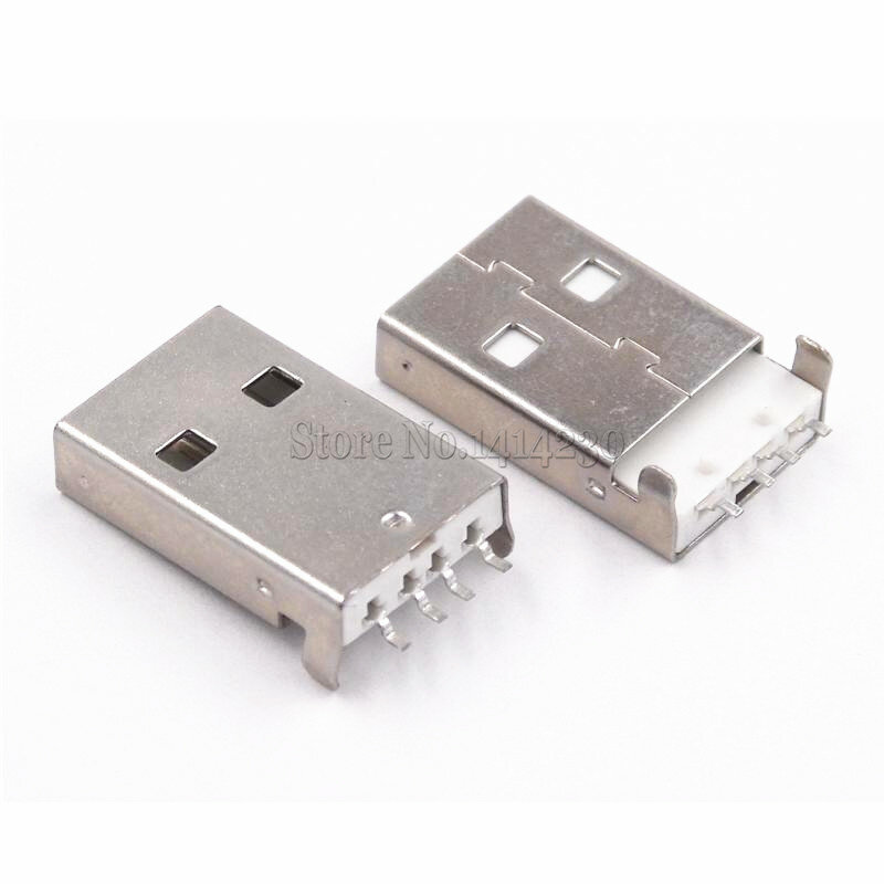 Connecteur USB 2.0 mâle Type A, prise de PCB 180 degrés SMT mâle, 4 broches SMD, 10 pièces