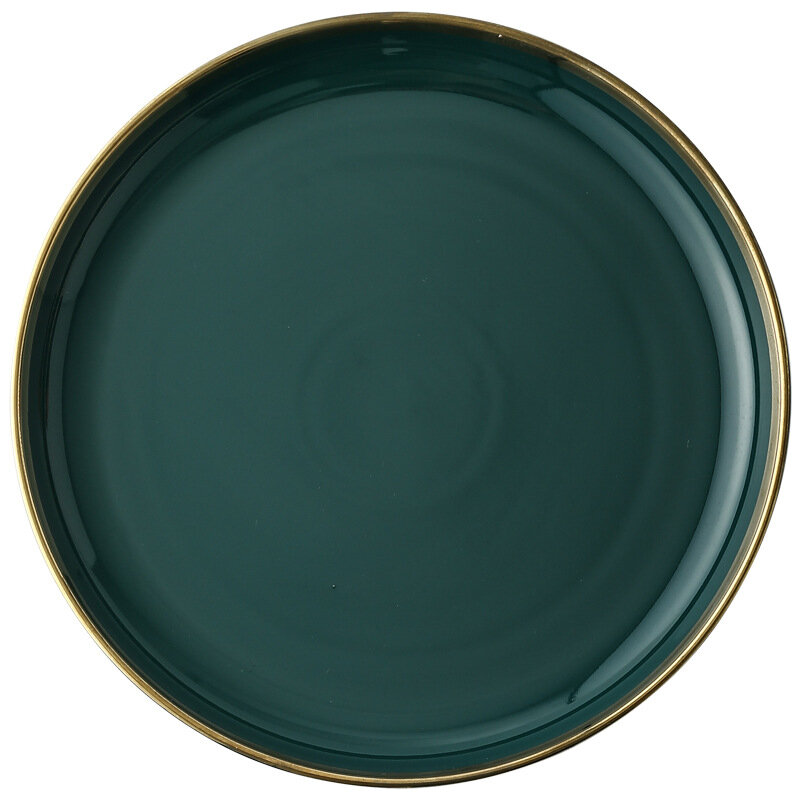 Grün Keramik Gold Inlay Platte Steak Lebensmittel Platte Nordic Stil Geschirr Schüssel Ins Abendessen Schüssel Hohe Ende Porzellan Geschirr Set
