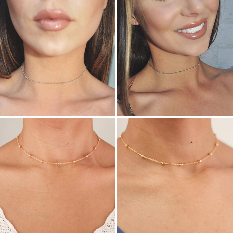 Nowe proste Superfine kobiety naszyjniki srebrne złoto piękne 2019 nowe krótkie Chokers moda minimalistyczna biżuteria łańcuchowa
