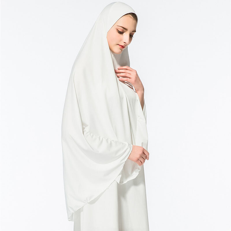 イスラム教徒イスラムラマダン女性ロング Khimar ヒジャーブ固体ソフト祈りヒジャーブエレガントイスラムヒジャーブささやかな軽量祈り衣服