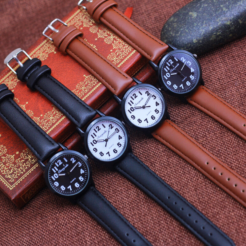 Часы chaoyada Детские кварцевые с кожаным ремешком, популярные простые Мультяшные подарочные электронные, для мальчиков и девочек, 2024