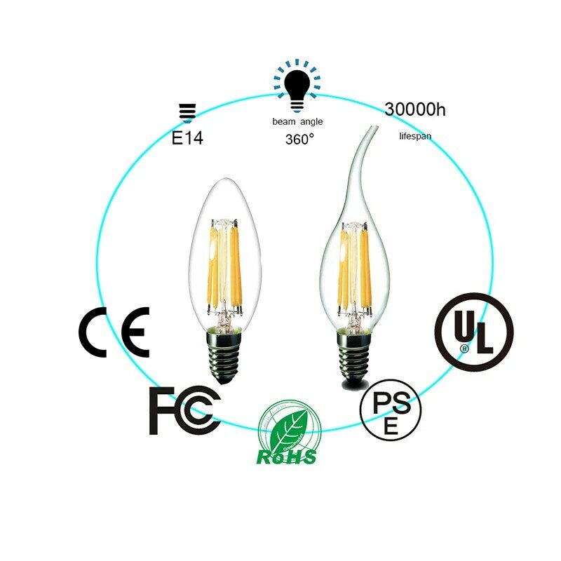 Bombilla LED E27 LED filamento de la bombilla E14 LED vela Luz de Edison 220 V de vidrio lámpara de bombilla reemplazar 20 W 30 W W 40 W incandescente de 50 W