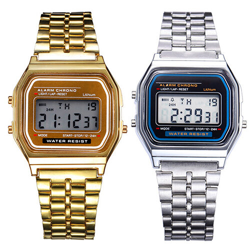 Zegarki damskie męskie zegar złoto srebro stal nierdzewna vintage LED cyfrowy sport wojskowy zegarki na rękę Hodinky Relogio Masculino
