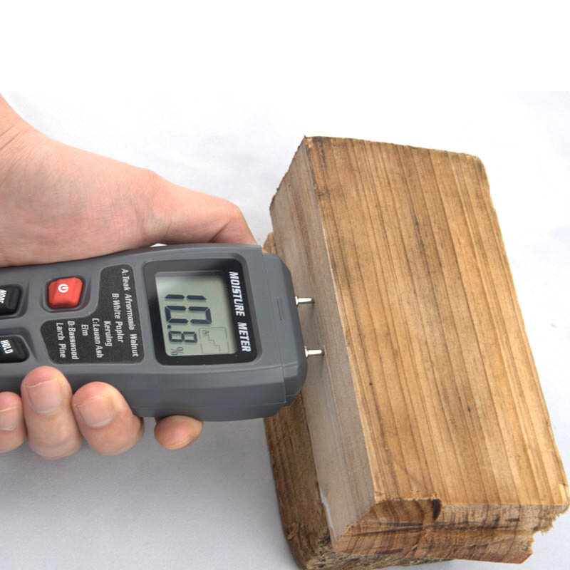 EMT01 0-99.9% misuratore di umidità digitale in legno a due pin Tester di umidità del legno igrometro rilevatore di umidità del legname ampio Display LCD