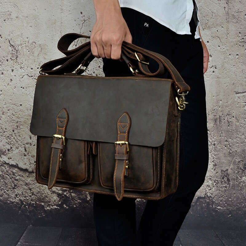 Портфель мужской из кожи Крейзи Хорс, дизайнерский деловой портфель в стиле ретро, деловая сумка для ноутбука, деловой атташе, сумка-мессенджер, 1061