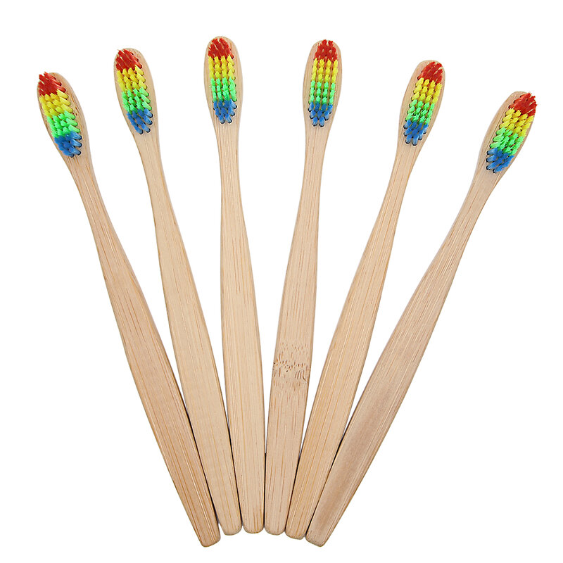 10 sztuk ekologicznie drewniana szczoteczka do zębów nowość bambusowa szczotka do zębów włókno bambusowe drewniana rączka wybielanie zębów Rainbow