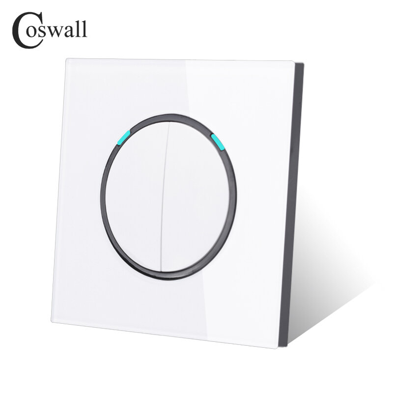 Coswall-interruptor para parede, painel de vidro temperado cristalino, 2 gang, 1 way, clique aleatório, encaixe/desliga, luz de fundo azul, série r11