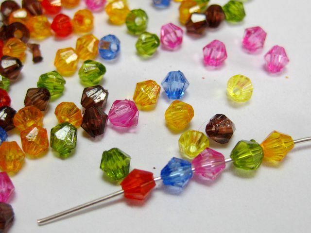 1000 Mixed Colour Transparent Faceted Acrylic Bicone Beads 4mm