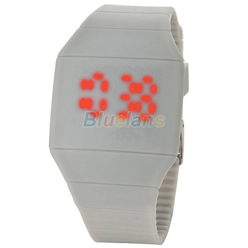 Reloj de pulsera deportivo de silicona para hombre y mujer, pulsera de lujo ultrafina con pantalla táctil Digital Led, color rojo, 0W1B
