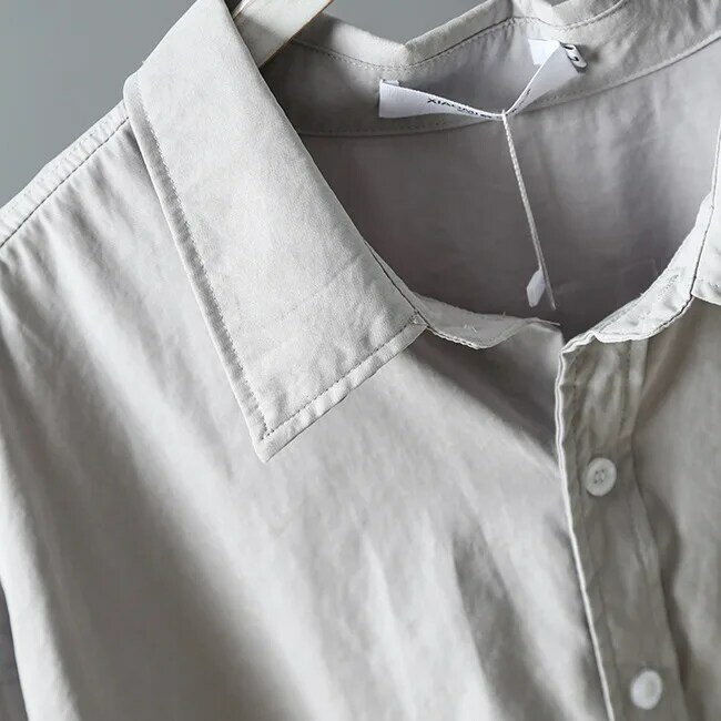 Женские топы и блузки, осень 2019, Удобные однотонные свободные рубашки большого размера с длинным рукавом, женская одежда