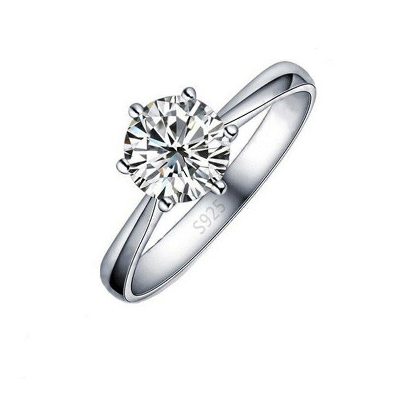 Elegante Klassische Echt 925 Sterling Silber Finger Ringe Schmuck Kristall Cubic Zirkone 6 Claws Frauen Hochzeit Anillos