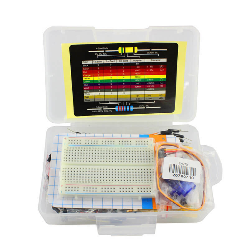 Elecrow-Kit de iniciación Arduino para principiantes, Kit de componentes DIY con tarjeta de resistencia, tablero de pan, piezas electrónicas en caja de plástico