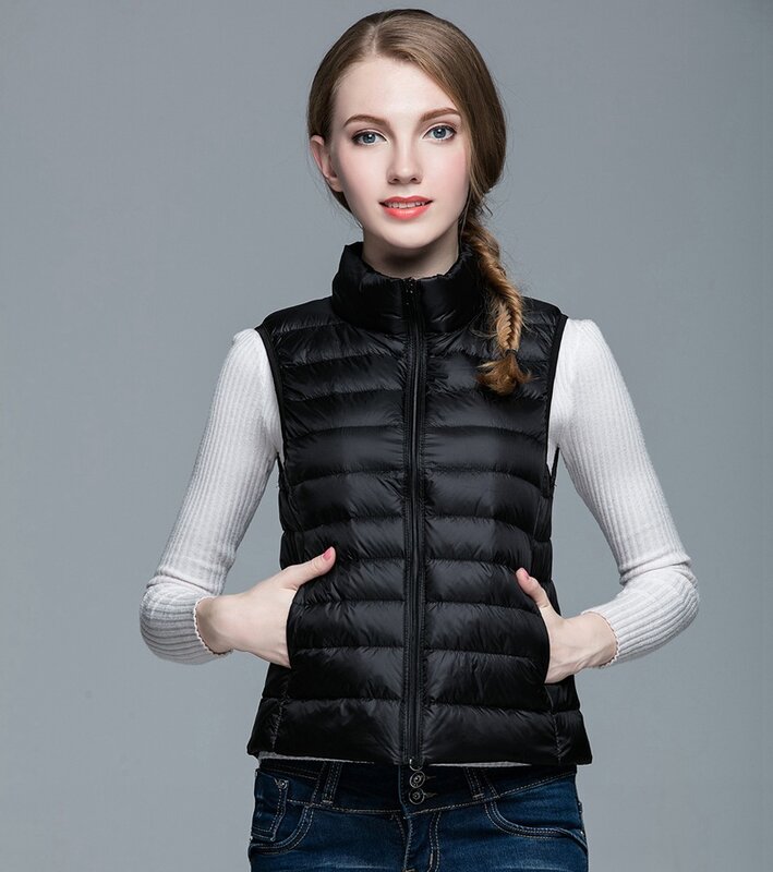 90% Màu Trắng Vịt Xuống Vest Nữ Mùa Thu Mùa Đông Cực Kỳ Ánh Sáng Vịt Xuống Áo Ghi Lê Packable Áo Khoác Không Tay Khoác Nữ VT-202