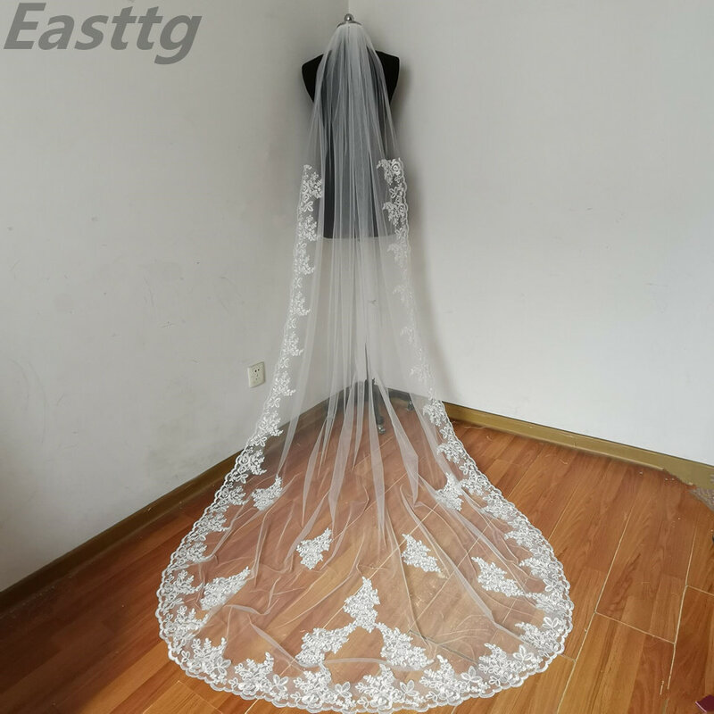 One Layer Tulle white Ivory Lace Edge Wedding Veil Elegant Veu de Noiva Long Bridal Veils Voile Mariage Wedding Accessories