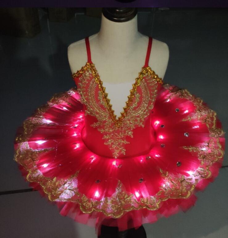 Vestido de balé com luz LED para meninas, vestido de bailarina, traje Tutu para crianças, roupa de dança profissional, Swan Lake, novo