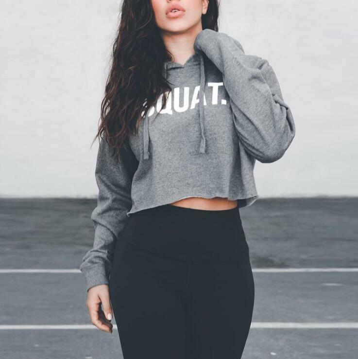 Cotton Letter Crop Top Sports Yoga Shirts women Spring Autumn Long Sleeves Hoodie Sweatshirt Sports Fitness Gym Workout T-shirts