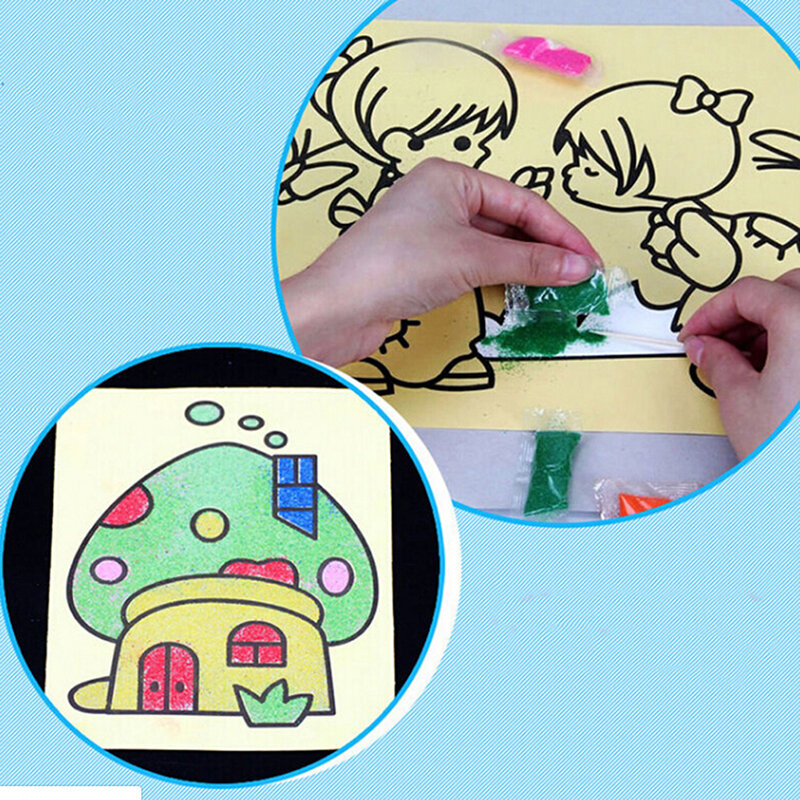 2/5 قطعة/الوحدة DIY اللون الاطفال لون الرمال اللوحة الفن الإبداعية الرسم لعب الرمل ورقة الفن الحرف لعب للأطفال رمال اللوحة