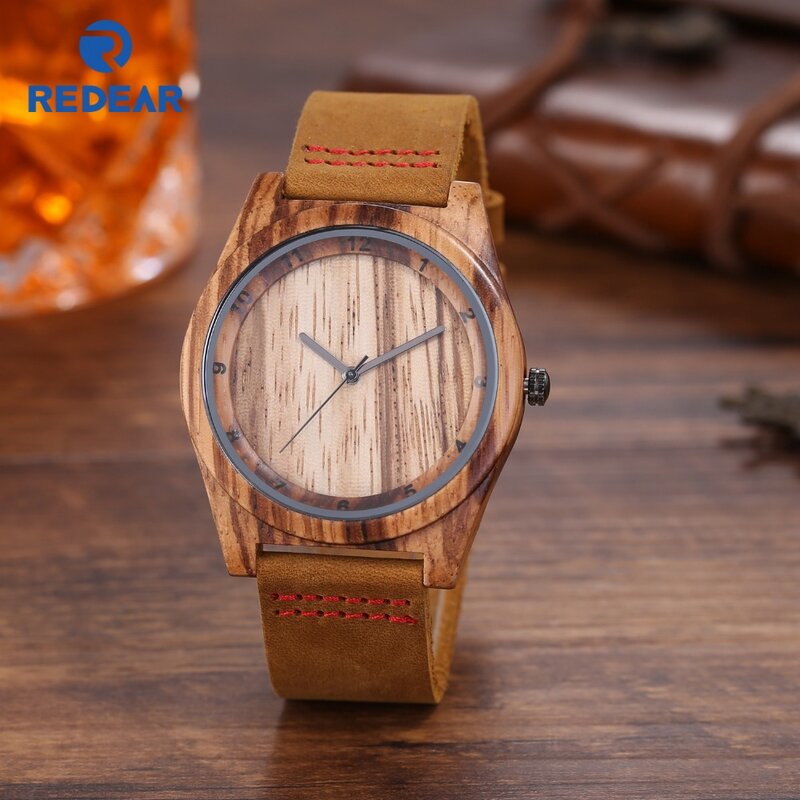 男性用の竹製防水時計,本革の高級時計