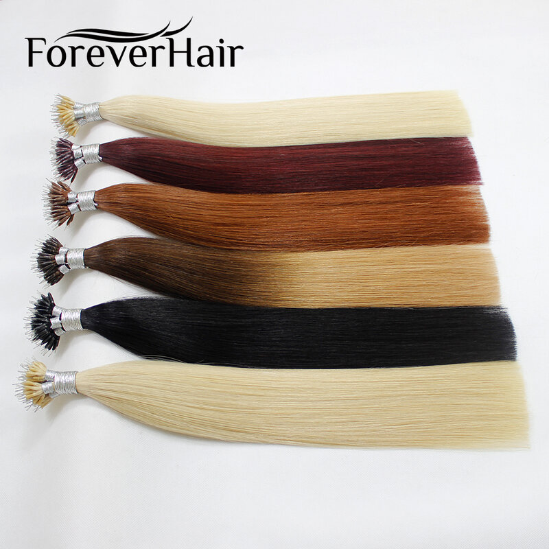 FOREVER HAIR-CharacterRing Extension de Cheveux Humains Naturels, 0.8 Gumental, 16 ", 18", 20 ", KerBrian Straight, European Micro Beads, 50 Pcs