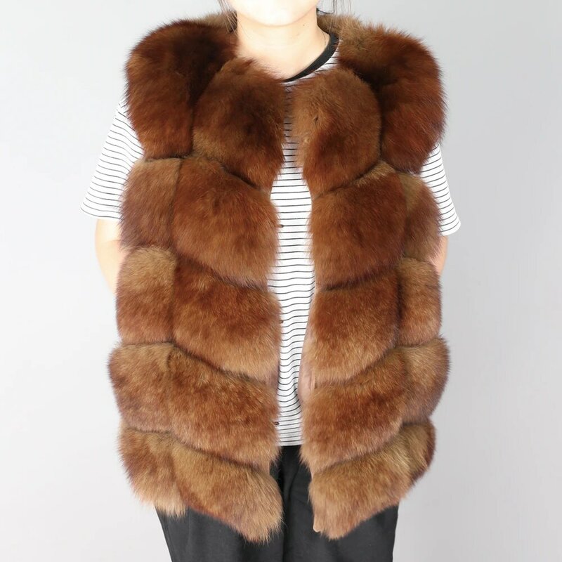 Maomaokong2021 winter new fur Natural fox fur leather grass Fashion real fox fur vest Slim round neck women's clothing