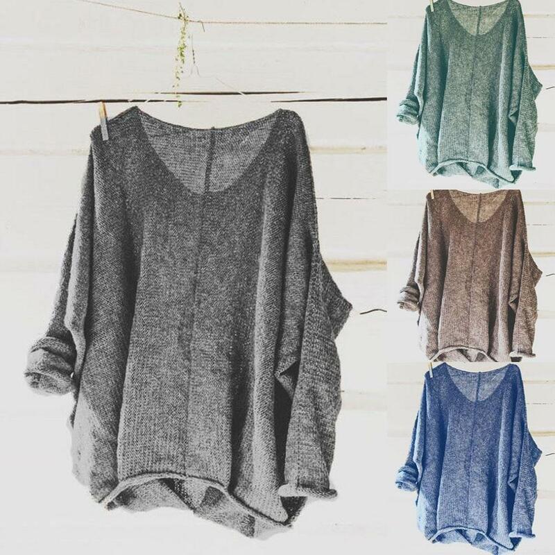 Hot Women Fashion Spring Autumn Loose Casual Clothing Top Long Sleeve V-neck Pullover Knitting Female Sweaters Casual Fit Tops
