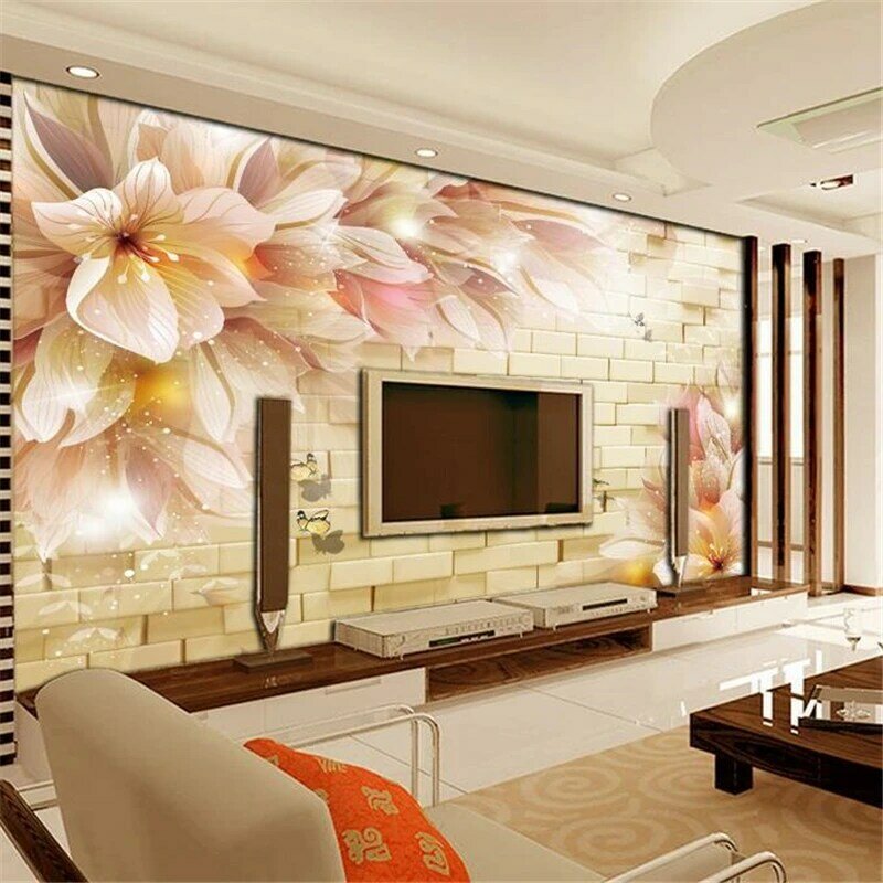 Beibehang 3D Stereoscopic Bunga Mural Cina TV Latar Belakang Wallpaper Batu Bata Ruang Tamu Kamar Tidur Mural Papel De Parede Stiker