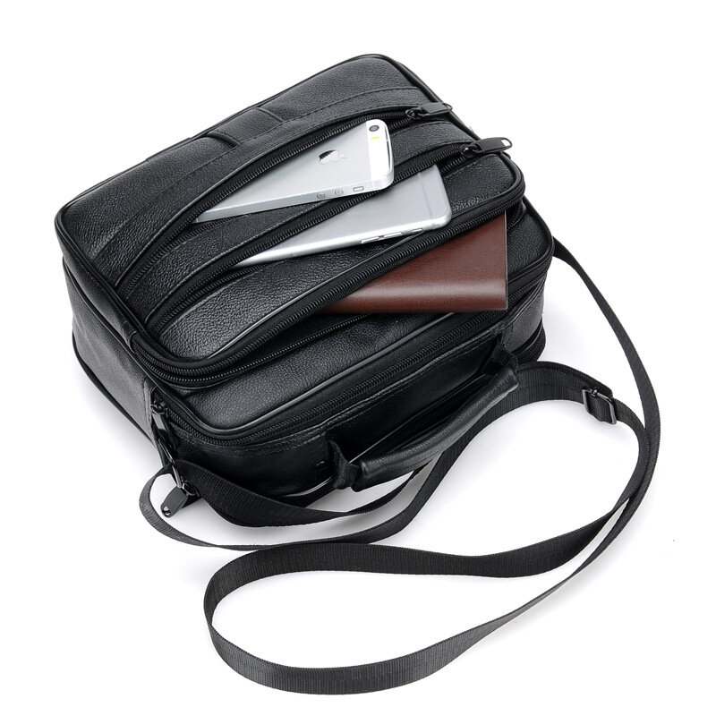 Bolsa de couro com zíper saco de negócios preto masculino sacos de ombro sacos do mensageiro dos homens maletas saco crossbody