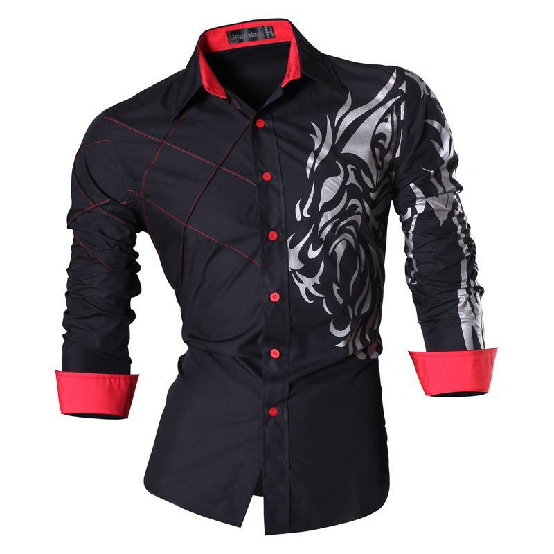 Модные мужские рубашки Jeansian, повседневные стильные рубашки с длинным рукавом и татуировкой K030