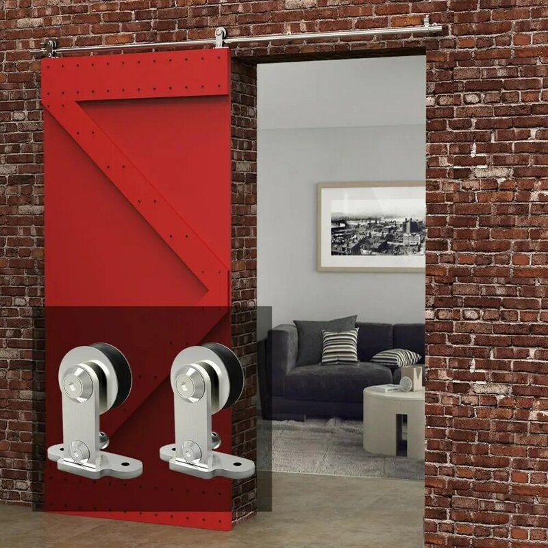 LWZH 4-9.6FT T-Shaped Silver Stainless Steel Puerta Corredera Wooden Sliding Door Hardware Kit for Single Door